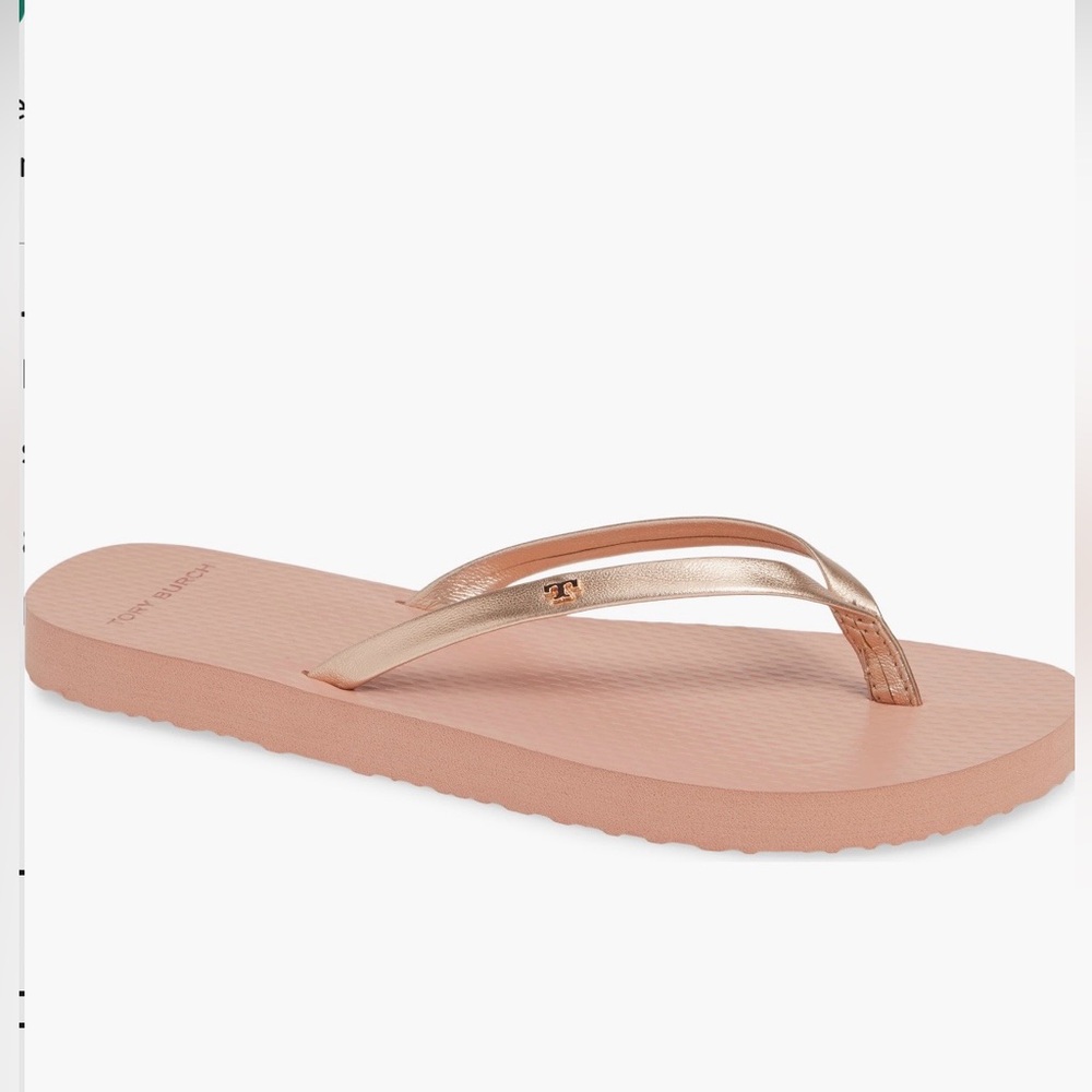 Tory Burch Logo Metallic Rose Gold Flip Flops, Size 8 - Picture 2 of 7